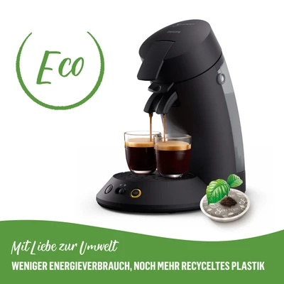 Abbildung von Philips Senseo Kaffeepadmaschine Original Plus ECO CSA210/22, mit zwei Kaffee Einstellungen, aus 80% rec. Plastik, inkl. Gratis Zugabe (Wert 5 UVP)