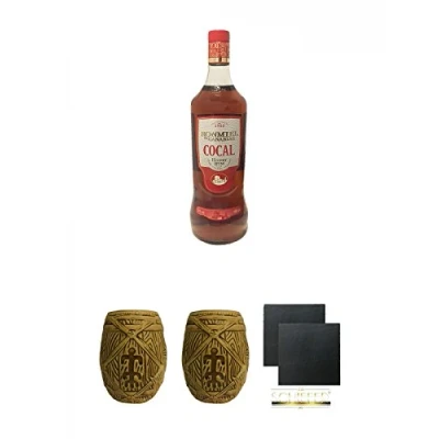 Abbildung von RON MIEL Cocal 30% 1,0 Liter + Plantation MUG ohne Eichstrich 1 Stück Schiefer Glasuntersetzer eckig ca. 9,5 cm Ø 2