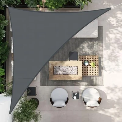 Abbildung von HENG FENG Sonnensegel Dreieck 4x4x5.65m Wasserdicht PES Polyester Sonnenschutz Windschutz Wasserabweisend UV Schutz für Balkon Garten Terrasse Anthrazit