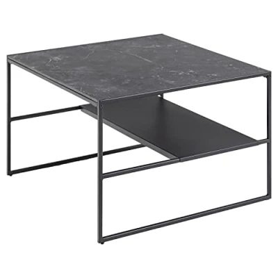 Abbildung von Amazon Marke: Movian Couchtisch mit einer Ablage, marmorierte Tischplatte, schwarzes Metallgestell, 70.1 x 44.96 cm, Quadratisch, Schwarz