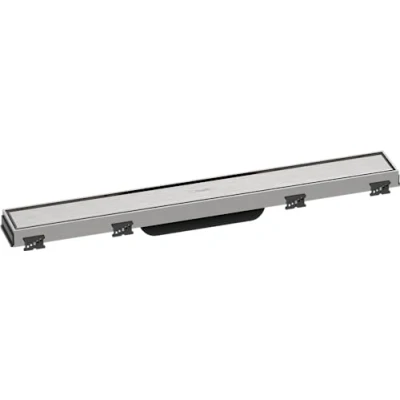 Abbildung von hansgrohe Fertigset Duschrinne RainDrain Match, Abflussrinne 600mm, Bodenablauf Dusche mit höhenverstellbarem Rahmen, Edelstahl gebürstet