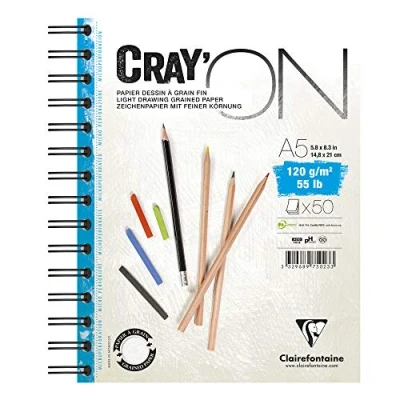 Abbildung von Clairefontaine 975023C Zeichenblock Cray’On (120 g, ideal für Trockentechnik, 50 Blatt, DIN A5, 14,8 x 21 cm, Spiralbindung, mikroperforiert) extra weiß