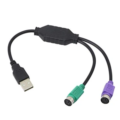 Abbildung von GELRHONR PS/2 auf USB Kabel Stecker, Aktiver Dual Adapter, Tastatur, Maus, Konverter, Adapter für die Tastatur PS2, Schwarz
