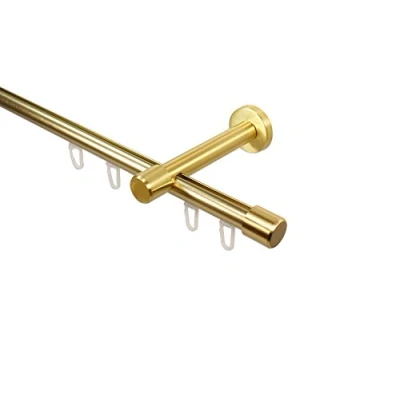 Abbildung von iso design Innenlauf Gardinenstange 16 mm Messing Optik Endstück Kappe, Wandabstand 9 cm, 320 cm (2 x 160 cm)
