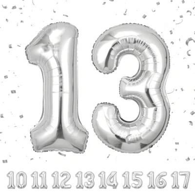 Abbildung von 13 Geburtstag Deko zahlen luftballon jahre Folienballon Sliber für 13. Geburtstagsdeko Männer Frauen Ballon Zahl zum fliegt mit Helium 13.Geburtstagsparty 40&quot; 101cm