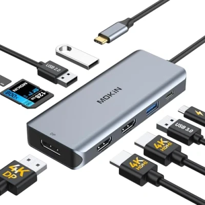 Abbildung von MOKiN Laptop Dockingstation, USB C Dual HDMI Adapter, 9 in 1 Monitor Dockingstation mit 2 HDMI, DisplayPort, 3 USB, 100W PD, SD/TF für MacBook Pro 2020 2016, Air 2018