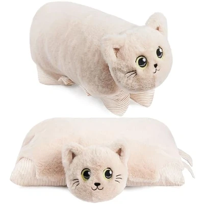Abbildung von BRUBAKER Kuscheltier Katze 2 in 1 Plüschtier und Kuschelkissen 40 x 30 cm Kuschelkatze (Stofftier, St., Tierkissen Katzenkissen), aufklappbares Kinder Plüschkissen mit Klettverschluss