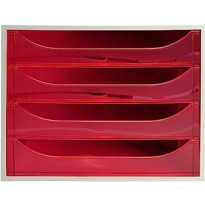 Abbildung von Exacompta 228654D Ablagebox Linicolor mit 4 Schubladen für DIN A4+ Dokumente. Ecobox hoher Kapazität mehr Platz auf dem Schreibtisch Big Box GrauHimbeer