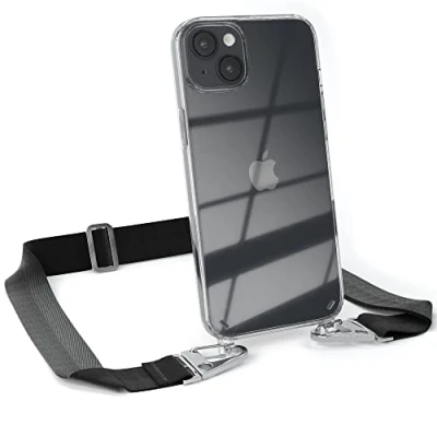 Abbildung von EAZY CASE Hülle mit Band kompatibel iPhone 14 Plus Handyhülle Umhängeband für 14+ Silikonhülle Transparent Schutzhülle Handykette zum Umhängen Handykordel Smartphone in Schwarz