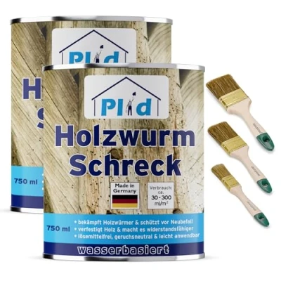 Abbildung von Plid Holzwurm Schreck Effektiver Holzschutz gegen Holzwürmer &amp; Holzbohrkäfer Tiefenwirksame Verfestigung Prävention Umweltfreundlich farblos einfach anzuwenden/Innen Außen (5l Set)