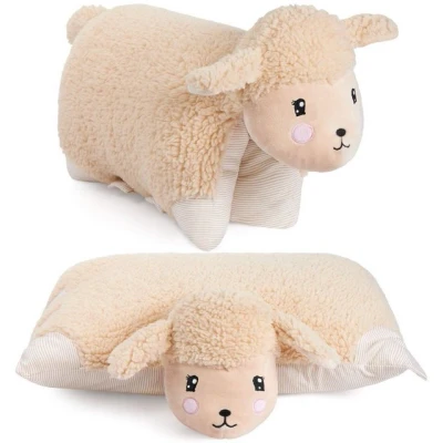 Abbildung von BRUBAKER Kuscheltier Kissen Schaf 2 in 1 Plüschtier und Kuschelkissen 40 x 30 cm (Dekokissen, St., Tierkissen Schafkissen Stofftier), aufklappbares Kinder Plüschkissen mit Klettverschluss