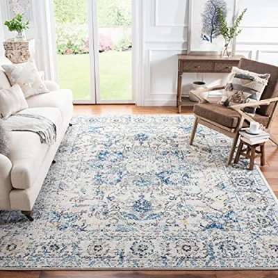 Abbildung von SAFAVIEH Distressed Teppich für Wohnzimmer, Esszimmer, Schlafzimmer Madison Collection, Kurzer Flor, Grau und Elfenbein, 91 X 152 cm