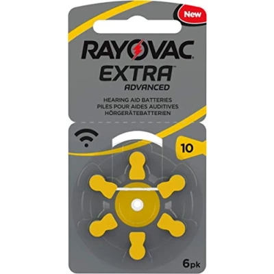 Abbildung von 60 Rayovac Extra Advanced Nr 10 Hörgerätebatterie Zinc Air (P10 PR70 ZL4) mit 2 Stück LUXTOR® Reinigungstücher für Hörgeräte und Otoplastiken