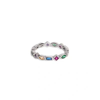 Abbildung von SINGULARU Cascade Ring. Sterlingsilber mit Rhodium Beschichtung und Zirkonia. Schmuck für Damen. Größe 18.