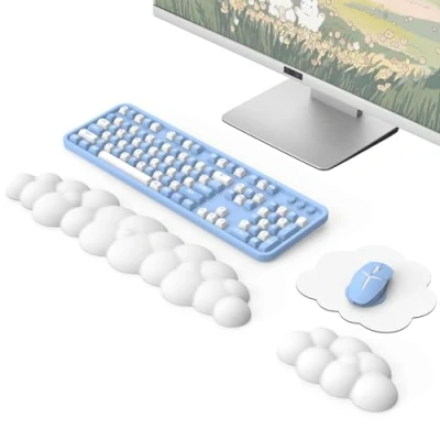 Abbildung von MoKo Wolke Handgelenkauflage, Ergonomisch Weich Cloud Handauflage Tastatur Maus Handballenauflage Set, Verbessertes rutschfest PU Leder Mauspad für Büro Gaming Computer Laptop, Weiß