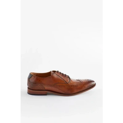 Abbildung von Next Leather Oxford WING CAP Brogue Shoes Schnürer, Herren, Größe: 41, Dark tan brown Schuhe