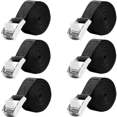 Abbildung von LUZOON Spanngurte 6 Stück 2.5M Spanngurt Zurrgurte mit Ratsche Belastbar bis 250 kg (6 Schwarz2.5 m x 25 mm)