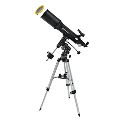 Abbildung von Bresser AR 102/600 EQ 3 Refraktor Teleskop mit Bein Stativ aus Aluminium, EQ3 Montierung, LED Leuchtpunktsucher und umfangreichem Zubehör für Weitfeld Beobachtungen