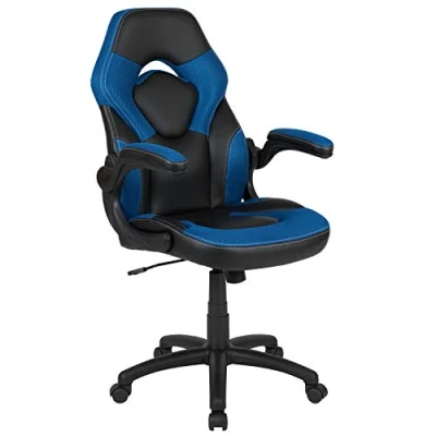 Abbildung von Flash Furniture X10 Gaming Stuhl, ergonomischer Bürostuhl für PC und Setups, verstellbarer Gamer Stuhl mit Rückenunterstützung, LeatherSoft, blau/schwarz