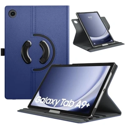 Abbildung von TiMOVO Drehbar Hülle Kompatibel mit Samsung Galaxy Tab A9+/A9 Plus 11 Zoll 2023 SM X210/X216/X218, 90 Grad Ständer Hülle, Auto Schlaf/Aufwach Schutzhülle für A9+ Tablet,Marineblau