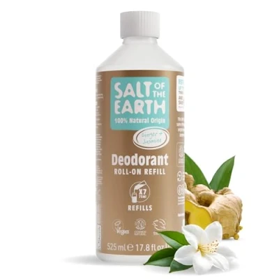 Abbildung von Natural Deodorant Roll On Refill by Salt of the Earth, Ginger &amp; Jasmine Vegan, Long Lasting Protection, Leaping Bunny Approved, Made in UK 525ml