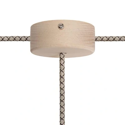Abbildung von creative cables Kit runder Mini Lampenbaldachin aus Holz mit 1 zentralen Loch und 2 Seitenlöchern Neutral