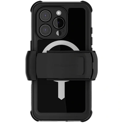 Abbildung von Ghostek Nautical Wasserdichte Schutzhülle für iPhone 16 Pro mit Gürtelclip Holster, Bildschirm und Kameraschutz, kompatibel Apple MagSafe, robuste, robuste Hülle (6,3 Zoll, Schwarz)