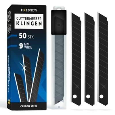 Abbildung von FixedNow 50 x Cuttermesser Klingen 9mm extra scharf aus Japanischer Carbonstahl Abbrechklingen für klein und Bastelmesser Ersatzklingen Kattermesser
