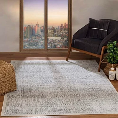 Abbildung von Surya Evora Vintage Teppich Wohnzimmer, Esszimmer, Flur, Rugs Living Room Boho Orientalisch Style, Kurzflor Carpet Bunter Grau, Creme, 120x170cm