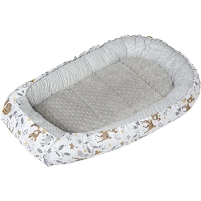 Abbildung von Medi Partners Babynest Kuschelnest Babynestchen 100% Baumwolle Nestchen Reisebett für Babys Säuglinge 100x60x15cm herausnehmbarer Einsatz (REH mit Grauem Minky)