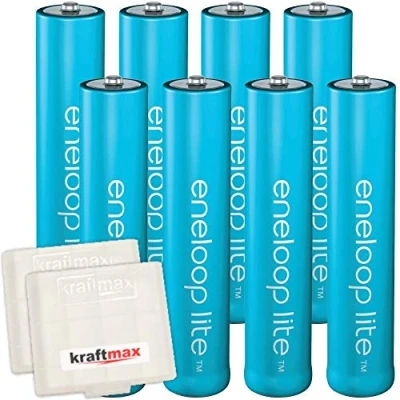 Abbildung von kraftmax 8er Pack Panasonic Eneloop LITE AAA Akkus speziell für schnurlose Telefone/DECT Telefon 8X Micro Akku Batterien Akkuboxen