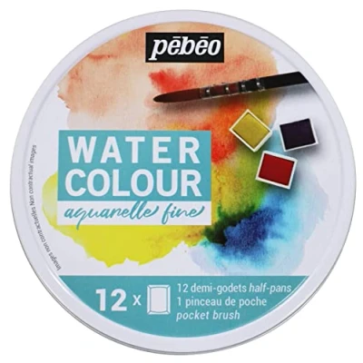 Abbildung von Pebeo Runder Aquarellfarben Metallkasten mit 12 1/2 Näpfchen inkl. 1 Pinsel
