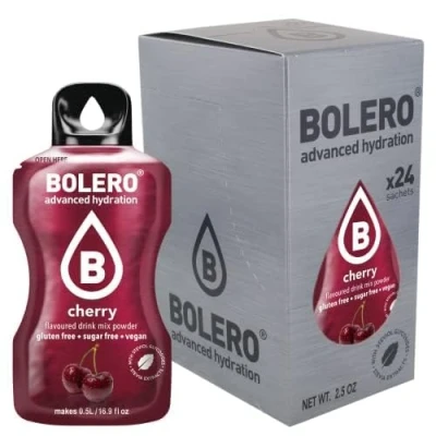 Abbildung von Bolero CHERRY 24x3g Saftpulver ohne Zucker, gesüßt mit Stevia + Vitamin C geeignet für Kinder, Sportler und Diabetiker glutenfrei veganfreundlich Kirschgeschmack