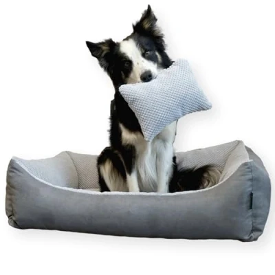 Abbildung von 4L Textil Koko Wasserabweisendes Hundebett mittelgroße Hunde Hundekorb Bezug abnehmbar und waschbar Hundekissen wasserfest Hundekörbchen Grau (80x60 cm, Grau)