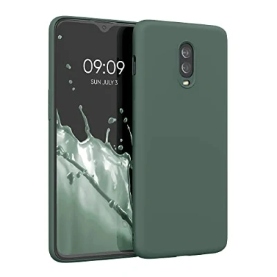 Abbildung von kwmobile Hülle kompatibel mit OnePlus 6T gummierte TPU Silikon Handyhülle Schutzhülle für kabelloses Laden Case in Tannengrün