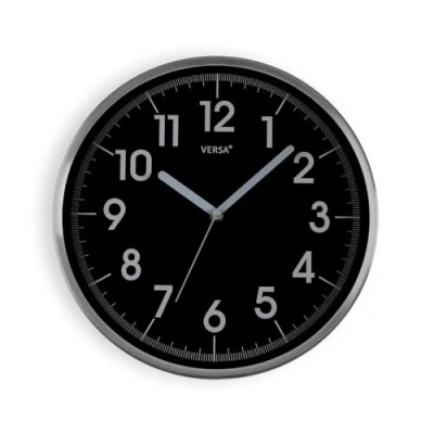 Abbildung von Versa Natxitua Dekorative Wanduhr für die Küche, das Wohnzimmer oder Esszimmer, einfacher und traditioneller Stil, Maße (H x L B) 30,5 4,3, Farbe Schwarz Silber