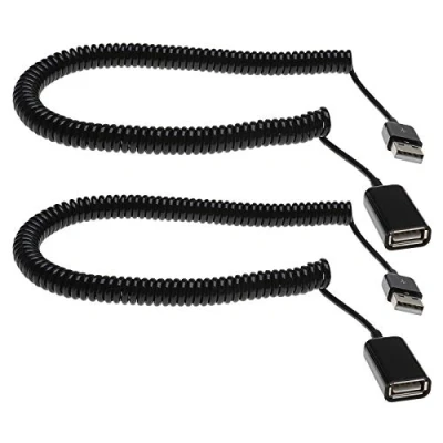 Abbildung von Be In Your Mind 2 Stücke 3M USB 2.0 Spiral Stecker auf Buchse Adapterkabel Verlängerungskabel Draht für Datenübertragung Aufladen Schwarz