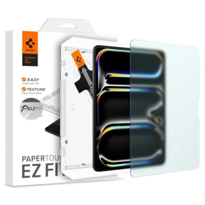 Abbildung von Spigen PaperTouch EZ Fit kompatibel mit iPad Pro 13 Zoll M4 (2024), 7. Generation, Papier Textur, Matt, Installationsschablone, 9H Härte