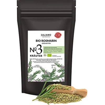 Abbildung von 250g BIO Rosmarin getrocknet, intensives Aroma, auch als Tee, Pizza und Nudel Sauce Gewürz, mediterranes Gewürz Saliamo