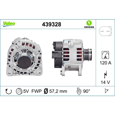 Abbildung von VALEO 439328 Lichtmaschine 14V 120A VOLKSWAGEN: Golf 4 Schrägheck, Polo IV Transporter 5 Bus, AUDI: A6 C5 Avant, A4 B5 Limousine
