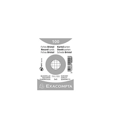 Abbildung von Exacompta 10200SE 100er Pack Premium Karteikarten kariert DIN A7 ideal für die Schule, zum Lernen von Vokabeln und passend zur Bunnybox Lernkartei 74 x 105 mm weiß