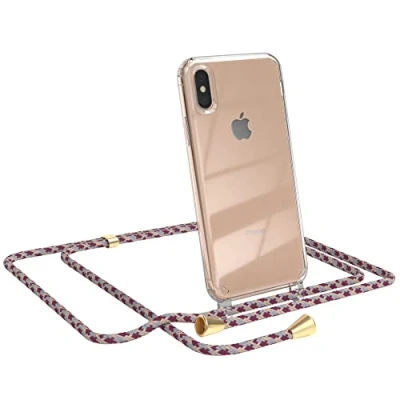 Abbildung von EAZY CASE Handykette kompatibel mit iPhone X/XS Handyhülle Umhängeband, Handykordel Schutzhülle, Silikonhülle, Hülle Band, Stylische Kette für Smartphone, Bordeaux Camouflage