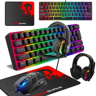 Abbildung von KUIYN Gaming Tastatur, 60% kabelgebunden, kompakt, 61 Tasten, 11 RGB Lichteffekt mit vollen Anti Ghosting, kabelgebundene Gamng Maus, 2400 DPI