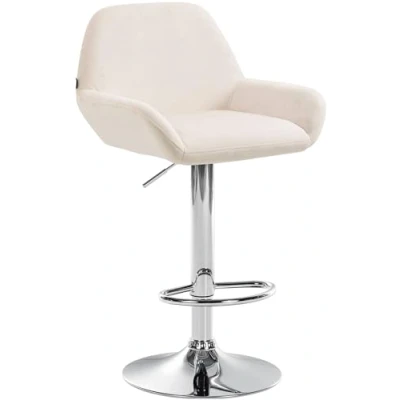 Abbildung von CLP Barhocker Braga Samtbezug mit Metallgestell I Höhenverstellbar und 360 drehbar Moderner Barstuhl Fußstütze für Küche Bar, Farbe:Creme, Gestell Farbe:Chrom