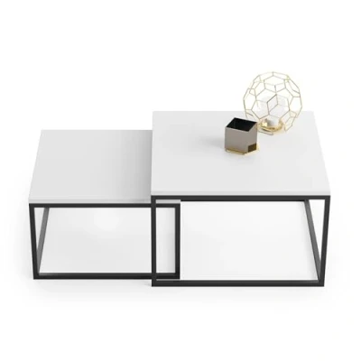 Abbildung von Home Collective Couchtisch 2er Set 42cm und 36cm hoch, Beistelltisch Loft Design, 2 in 1 Verschachtelung, kratzfeste Oberfläche, Wohnzimmer schwarz