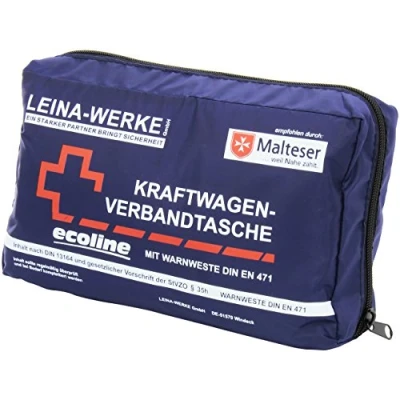 Abbildung von Leina Werke 11057 KFZ Verbandtasche Compact mit Warnweste Ecoline ohne Klett, Blau/Weiß/Rot