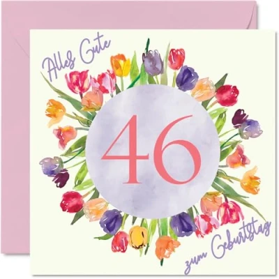 Abbildung von 46. Geburtstagskarte für Frauen Aquarell Tulpen Blumen Strauß Alles Gute zum Geburtstagskarten 46 Jährige Frau Tochter Schwester Tante, 145mm Sechsundvierzig Geburtstag Grußkarten