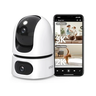 Abbildung von Imou 3K+2K UHD Dual Kameras Überwachungskamera Innen mit Person/Haustiererkennung, 360 PTZ WLAN Indoor Kamera Hunde Kamera, Farbnachtsicht, Automatische Verfolgung, 2 Wege Audio, Sirene, Modus Privat