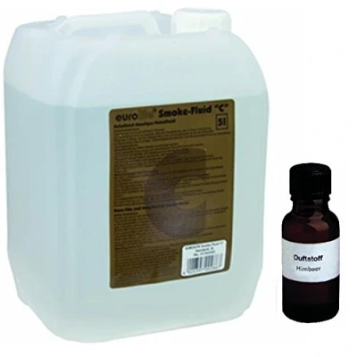 Abbildung von 5 Liter Eurolite C (Standard) Nebelfluid + 30 ml Duftstoff Himbeere, Smoke Fluid, Nebel Fluid Flüssigkeit für Nebelmaschine