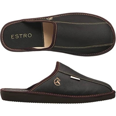 Abbildung von ESTRO Hausschuhe Herren Leder Herrenhausschuhe Hausschuh Männer Pantoffel Pantoffeln Pantoletten Slipper Mann Warm FROST (43 EU, Kakao)
